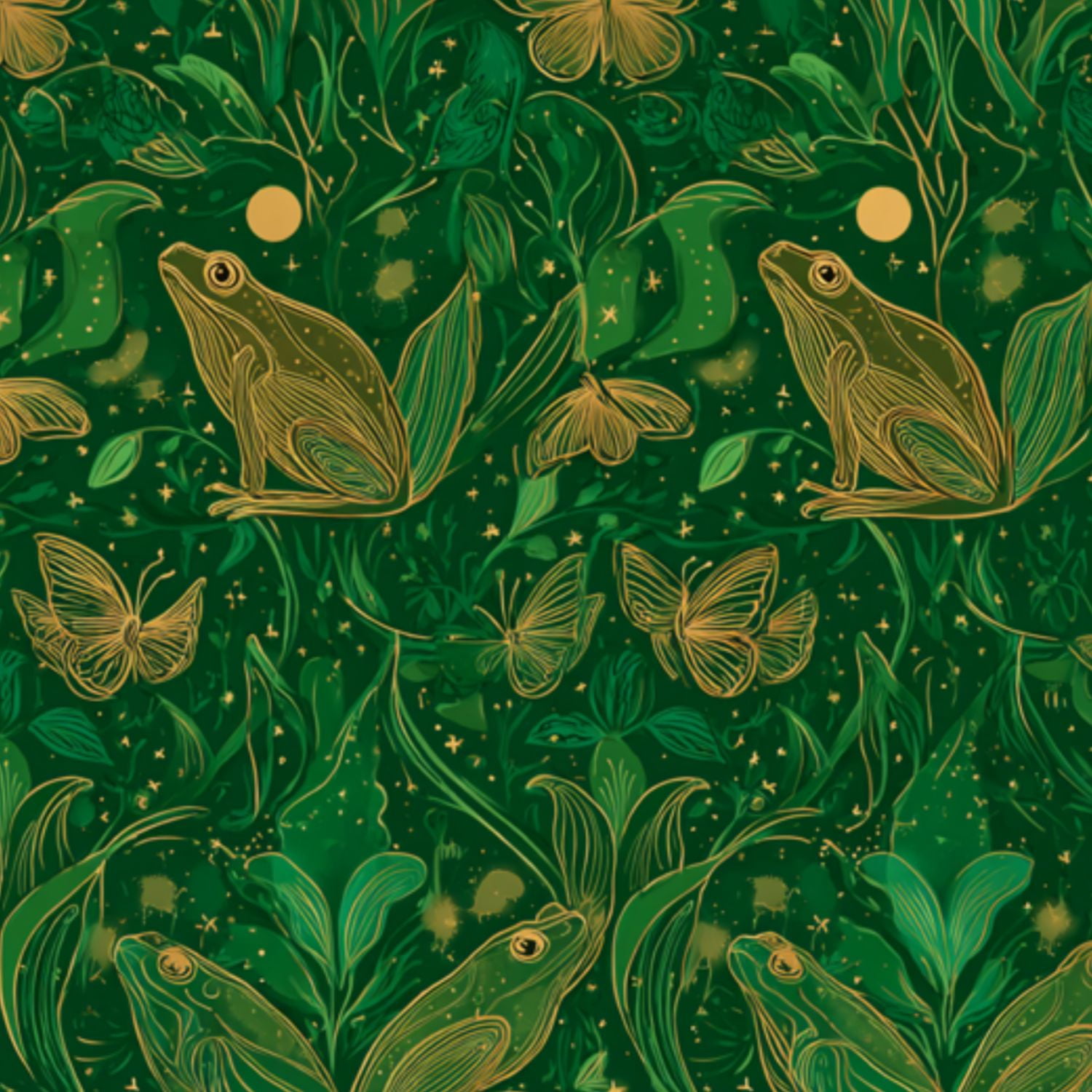 Vintage Peel and Stick Wallpaper Whimsical Frogs Butterflies Floral Elements Green Gold Wall Mural 17.7in x 9.8ft Self Adhesive Removable Wall Paper Renter Friendly Wallpaper for Nursery Bedroom