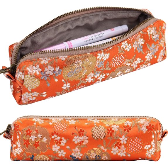 Vintage Pencil Case Embroidery Pen Pouch Zipper Pencil Bag Women Cosmetic Makeup Bag Coin Purse for Office Organizer Storage Bag