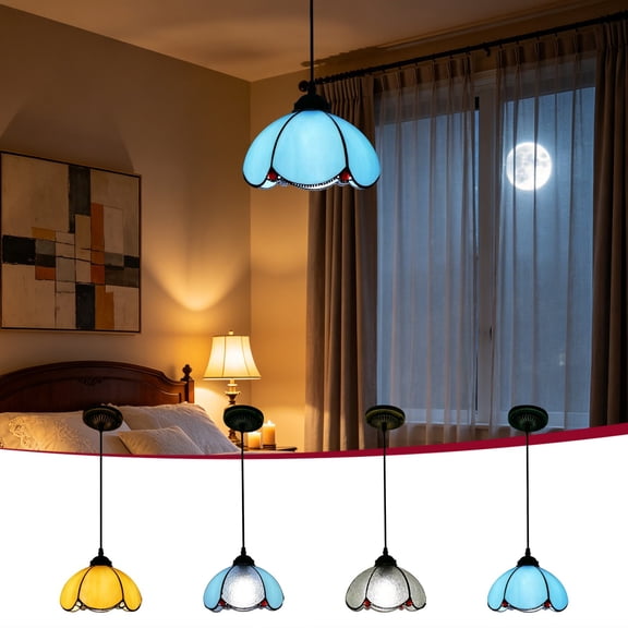 Vintage Pendant Light - Hanging Ceiling Lamp,Hanging Chain Lights Stained Glass Shade for Ceiling Kitchen Island Dining Room Bedroom