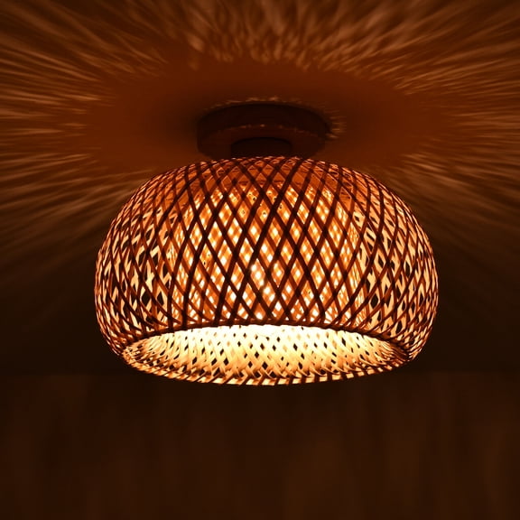 Vintage Pendant Light Wicker Rattan Shade Ceiling Lamp Bamboo Hanging Fixture