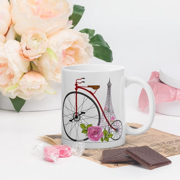 Vintage Penny Farthing Bicycle, Paris France - White glossy mug (11 oz)