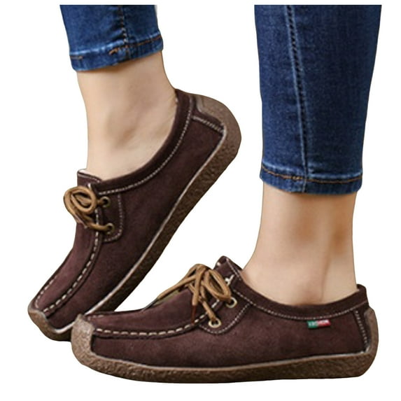 Vintage Penny Loafers Casual Shoes for Women Comfort Protective Toe Suede Lace up Walking Flats Wide Feet Boat Loafers