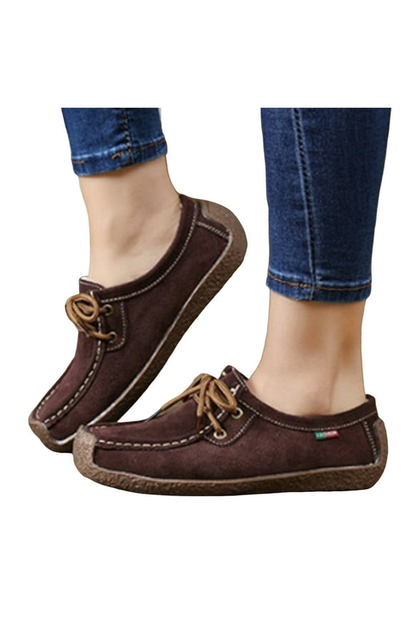 Vintage Penny Loafers Casual Shoes for Women Comfort Protective Toe Suede Lace up Walking Flats Wide Feet Boat Loafers