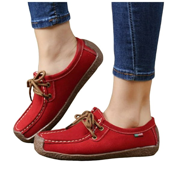 Vintage Penny Loafers Casual Shoes for Women Comfort Protective Toe Suede Lace up Walking Flats Wide Feet Boat Loafers