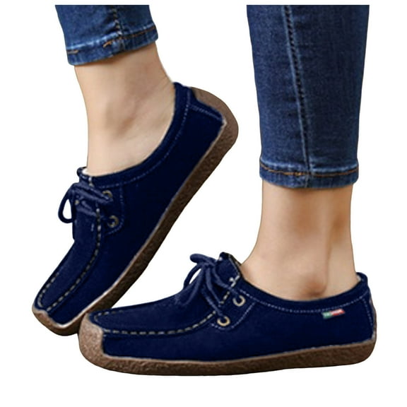 Vintage Penny Loafers Casual Shoes for Women Comfort Protective Toe Suede Lace up Walking Flats Wide Feet Boat Loafers