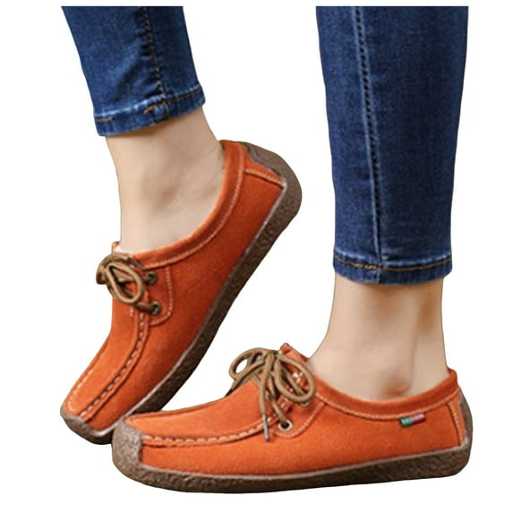 Vintage Penny Loafers Casual Shoes for Women Comfort Protective Toe Suede Lace up Walking Flats Wide Feet Boat Loafers