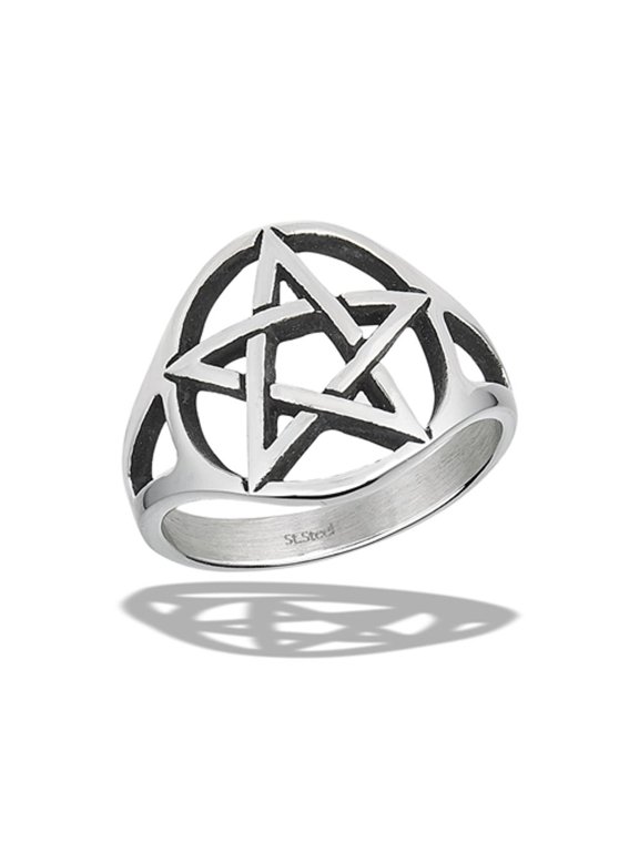 Vintage Pentagram Ring Stainless Steel Five Senses Symbol Band Gray Jewelry Female Male Size 8
