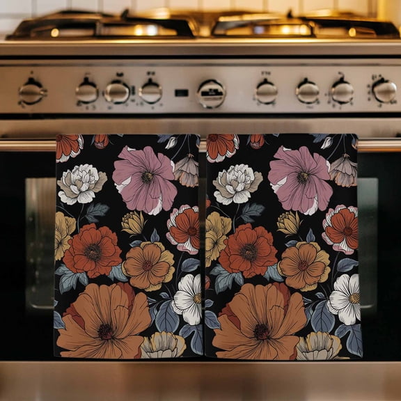 Vintage Peony Kitchen Towels Set of 1, Summer Botanical Retro Art Absorbent Dish Towels for Kitchen, Microfiber Hand Towel, Quick Drying Tea Towel for Cleaning Decorative Dishcloths