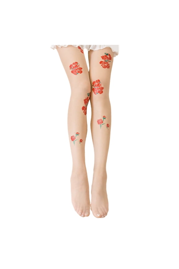 Vintage Peony Rose Floral Patterned Sheer Silk Tights Stockings Aesthetic Nylon Pantyhose Leggings Hosiery for Women