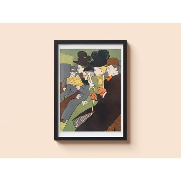 Vintage People Reading Books Edward Penfield Style Wall Art Unframed Paper Print