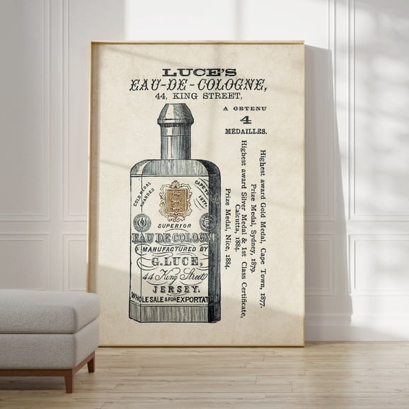 Vintage Perfume Advertisement, Black Antique Bathroom Poster, Unframed Paper Poster 8x10in