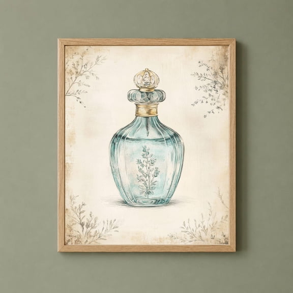 Vintage Perfume Bottle Wall Art Print, Unframed Paper Poster 8x10in