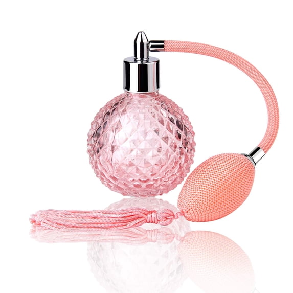 Vintage Perfume Spray Bottle Refillable Perfume Glass Atomizer Empty Crystal Bottle with Long Tassel (Pink)