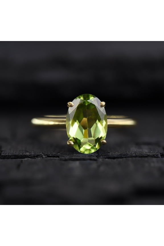 Vintage Peridot Gemstone Ring Stackable Delicate Promise Jewelry Engagement14k Gold Ring August Birthstone Solitaire Women Ring Gift For Her