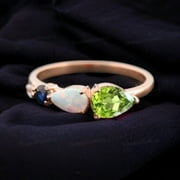 SHREENATHJEWELRY Vintage Peridot Opal Bridal Ring Art Deco Women Wedding Ring Rose Gold Plated Jewelry August Birthstone Gift Unique Promise Stacking Ring