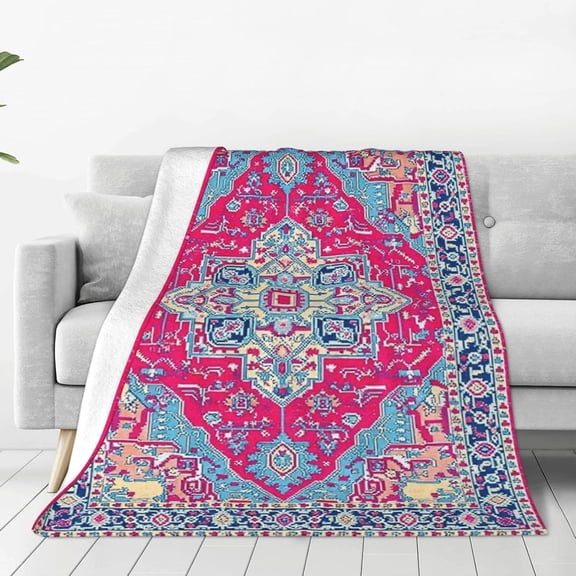 Vintage Persian Boho Carpet Pattern Soft Cozy Flannel Throw Blanket Warm Lightweight Fleece Blanket for Couch Bed Living Room Home Decor 40x50 inches