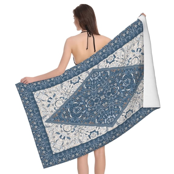 Vintage Persian Colored Blue Bath Towel, Highly Absorbent towels for bathroom Quick Drying Microfiber Bath Towels for Body, Soft Shower Towels for Sport, Yoga, SPA, Gym 27x55in