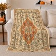 thumbnail image 1 of Vintage Persian Medallion Artwork Pattern Autumn, Festive Holiday Scene, Warm Flannel Blanket for Living Room and Family Room, Art Lovers Thanksgiving Gift, Festive Home Decor, 1 of 9