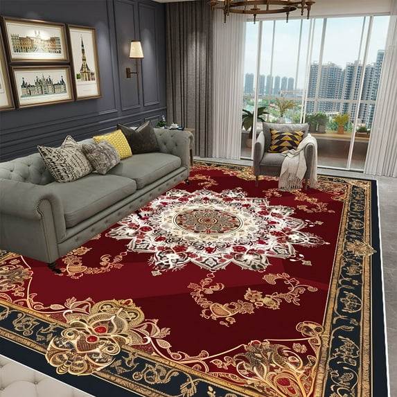 Vintage Persian Red Carpet Living Room High-end Luxury Rug Bohemia Bedroom r Rug Tea Table Anti-slip