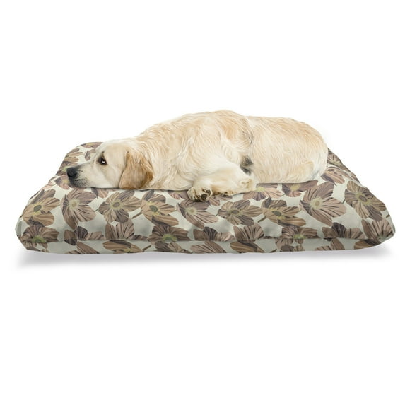 Vintage Pet Bed, Blossoming Items Design Abstract Layout Dryas Flowers Garden Image Continuous, Chew Resistant Pad for Dogs and Cats Cushion with Removable Cover, 24" x 39", Multicolor, by Ambesonne