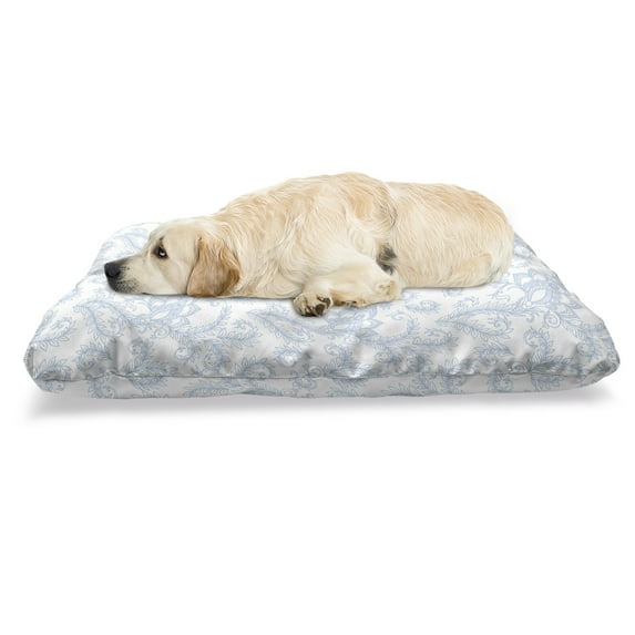 Vintage Pet Bed, Soft Colored Floral Arrangement with Leaves Stalks and Geometric Shapes Design, Resistant Pad for Dogs and Cats Cushion with Removable Cover, 24" x 39", Pale Blue White, by Ambesonne