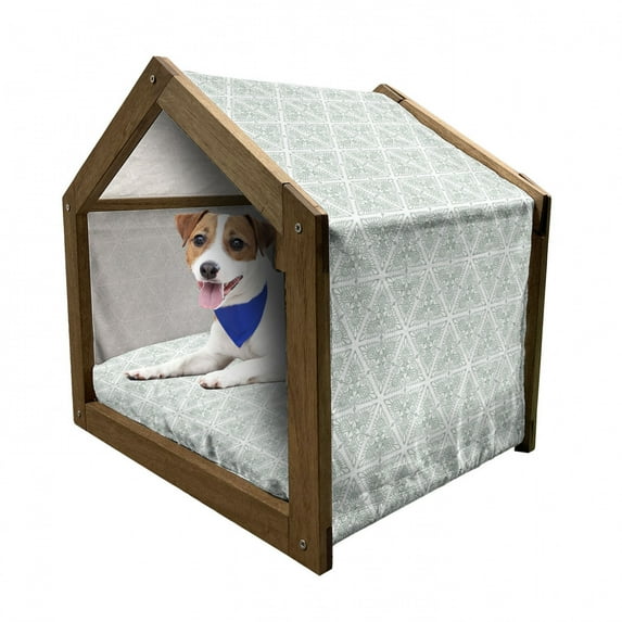 Vintage Pet House, Classical Art Nouveau Style Floral Pattern with Renaissance Inspirations, Outdoor & Indoor Portable Dog Kennel with Pillow and Cover, 5 Sizes, Pale Sage Green White, by Ambesonne