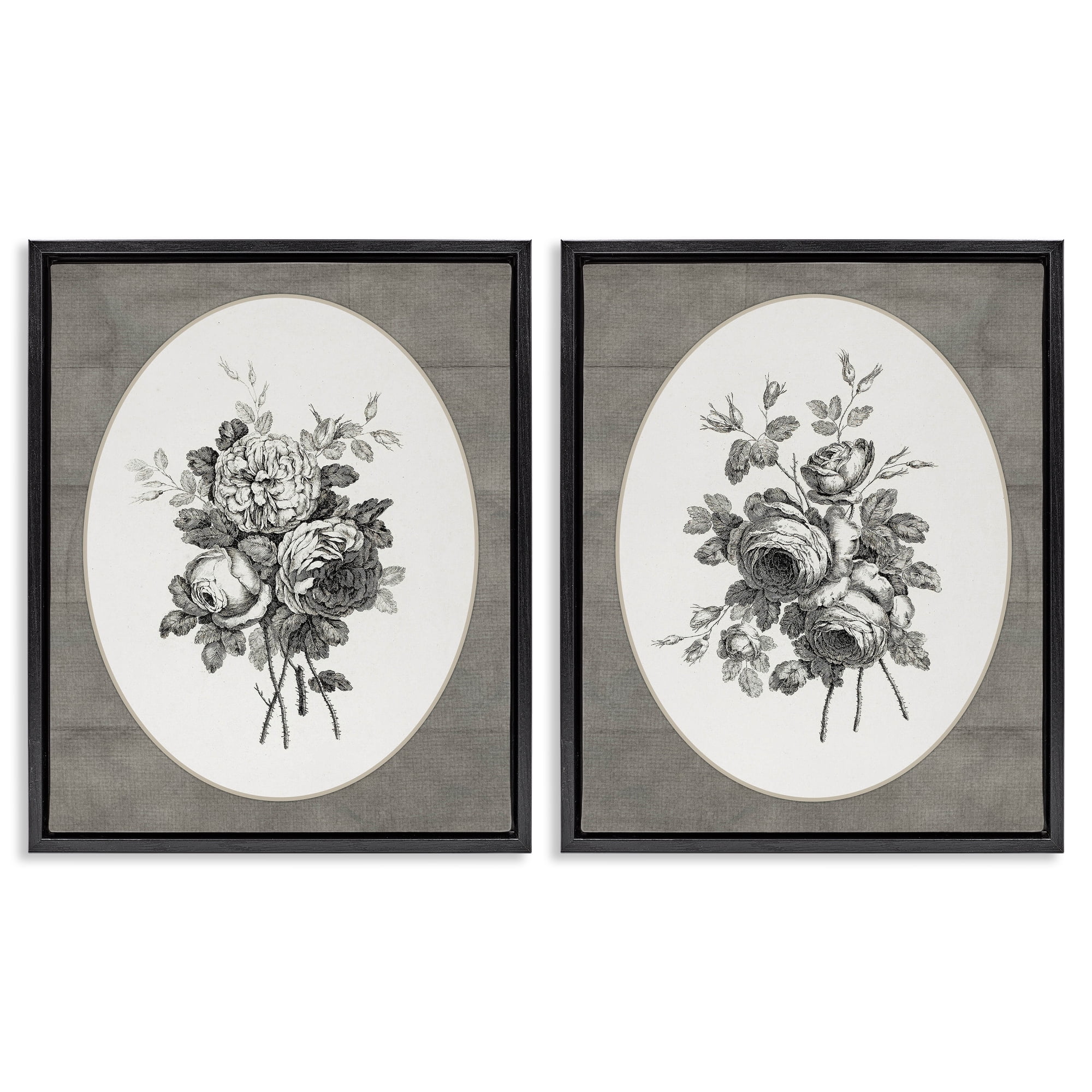 Vintage Petal Bundle Details 2 Piece Black Framed Floater Canvas Set, design by Lettered and Lined