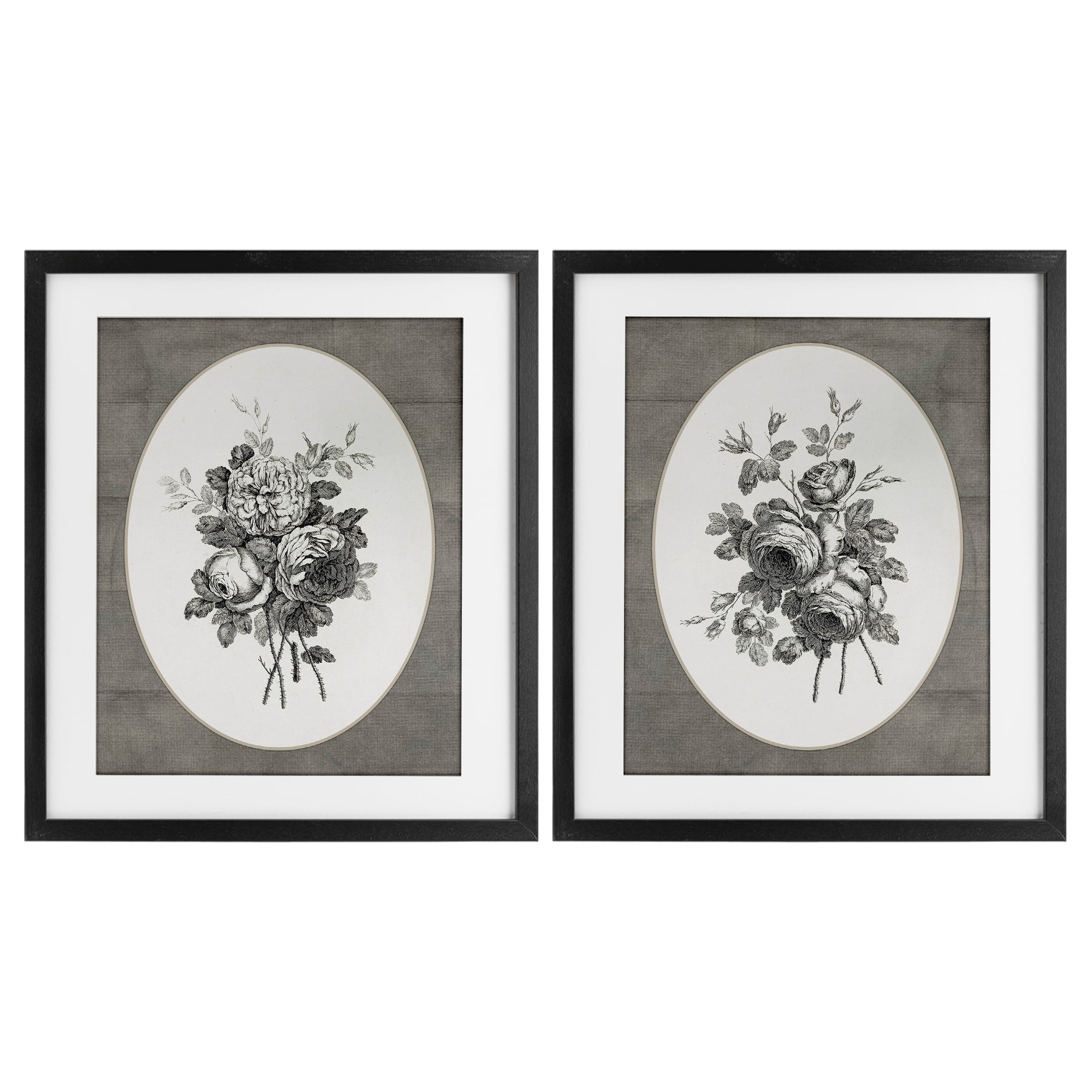 Vintage Petal Bundle Details 2 Piece Black Framed Print Under Glass Set, design by Lettered and Lined