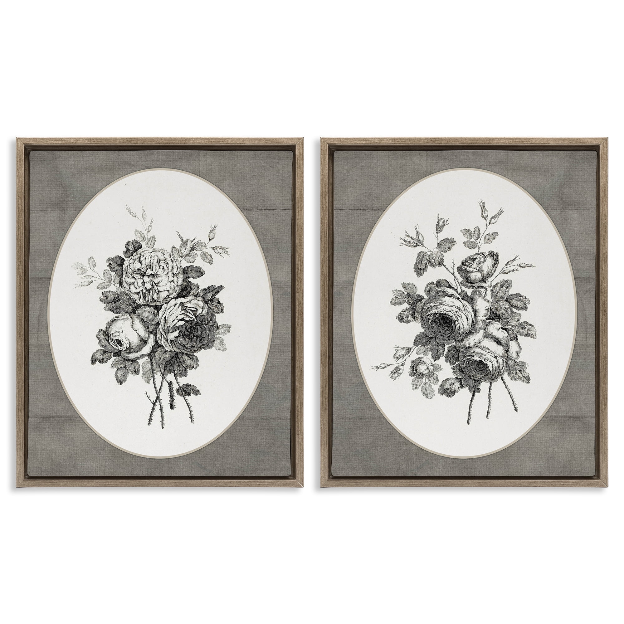 Vintage Petal Bundle Details 2 Piece Brown Framed Floater Canvas Set, design by Lettered and Lined