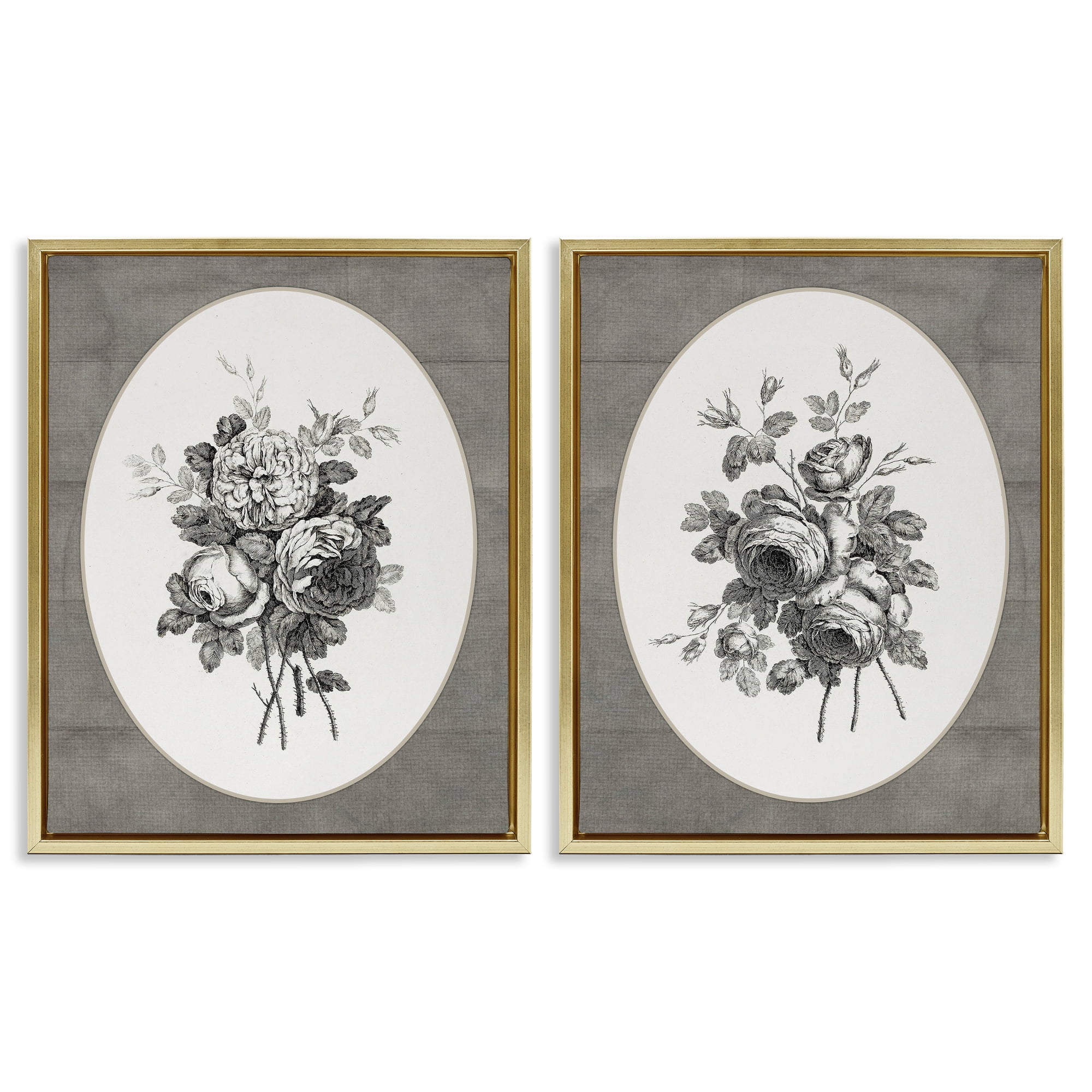 Vintage Petal Bundle Details 2 Piece Gold Framed Floater Canvas Set, design by Lettered and Lined