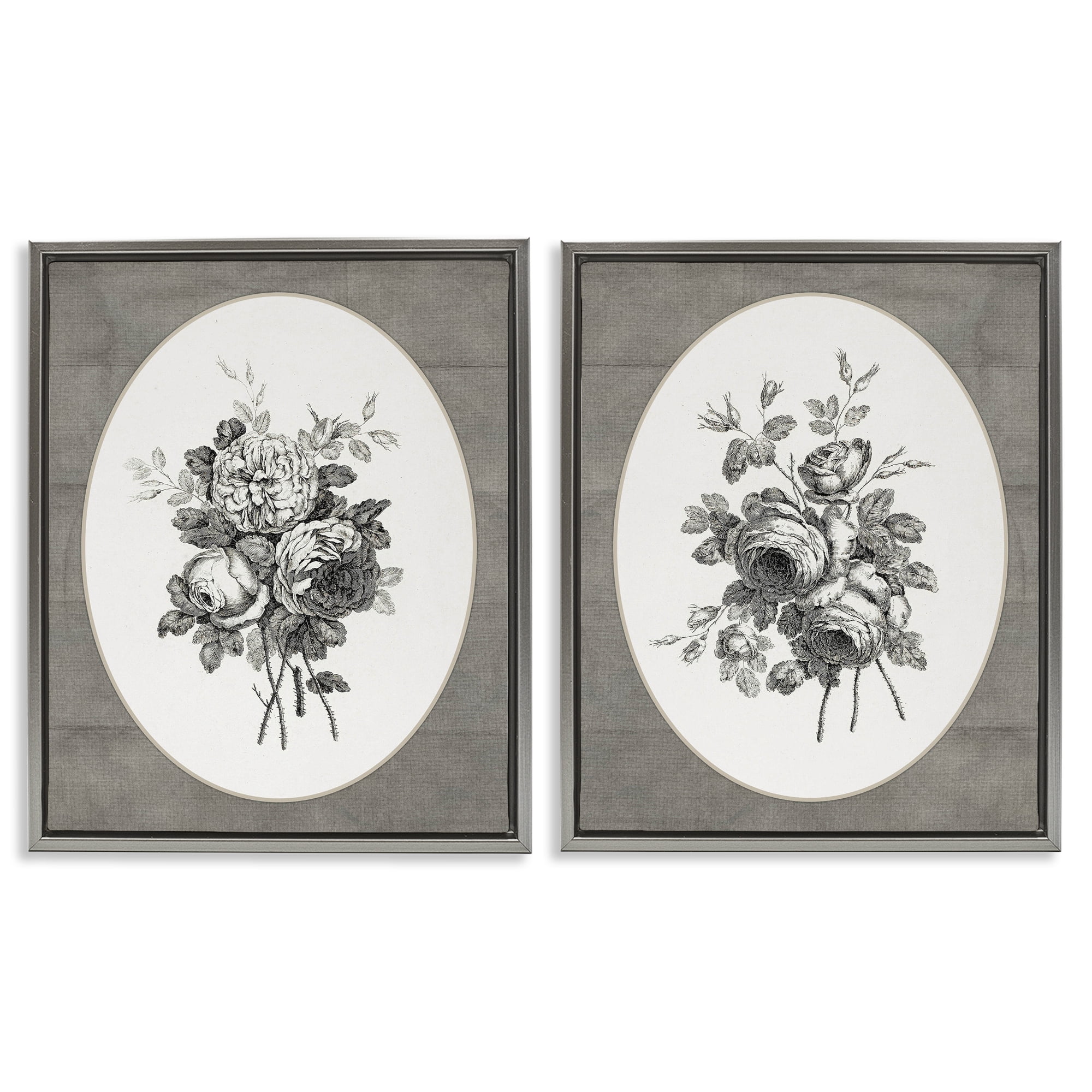 Vintage Petal Bundle Details 2 Piece Gray Framed Floater Canvas Set, design by Lettered and Lined