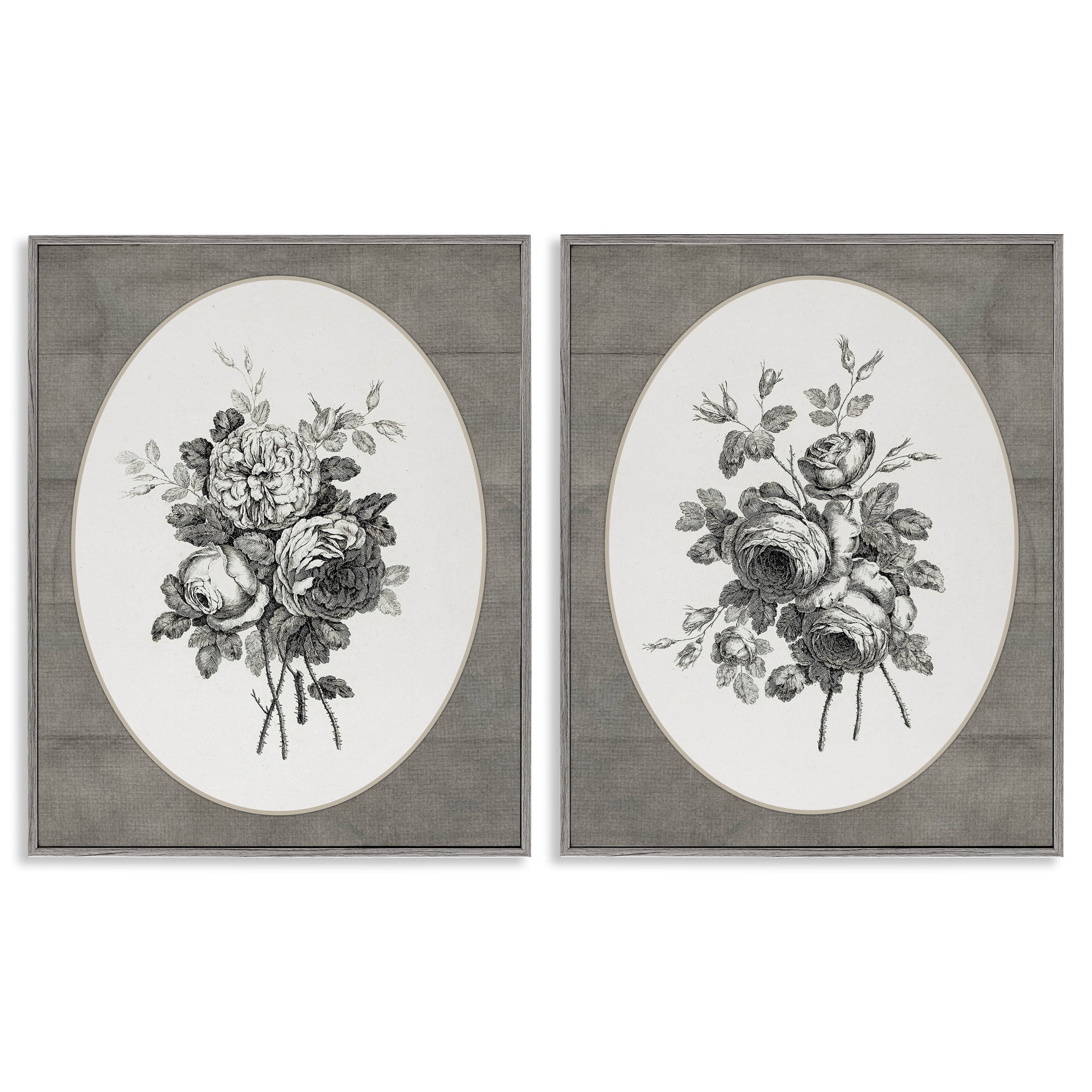 Vintage Petal Bundle Details 2 Piece Gray Framed Giclee Art Set, design by Lettered and Lined