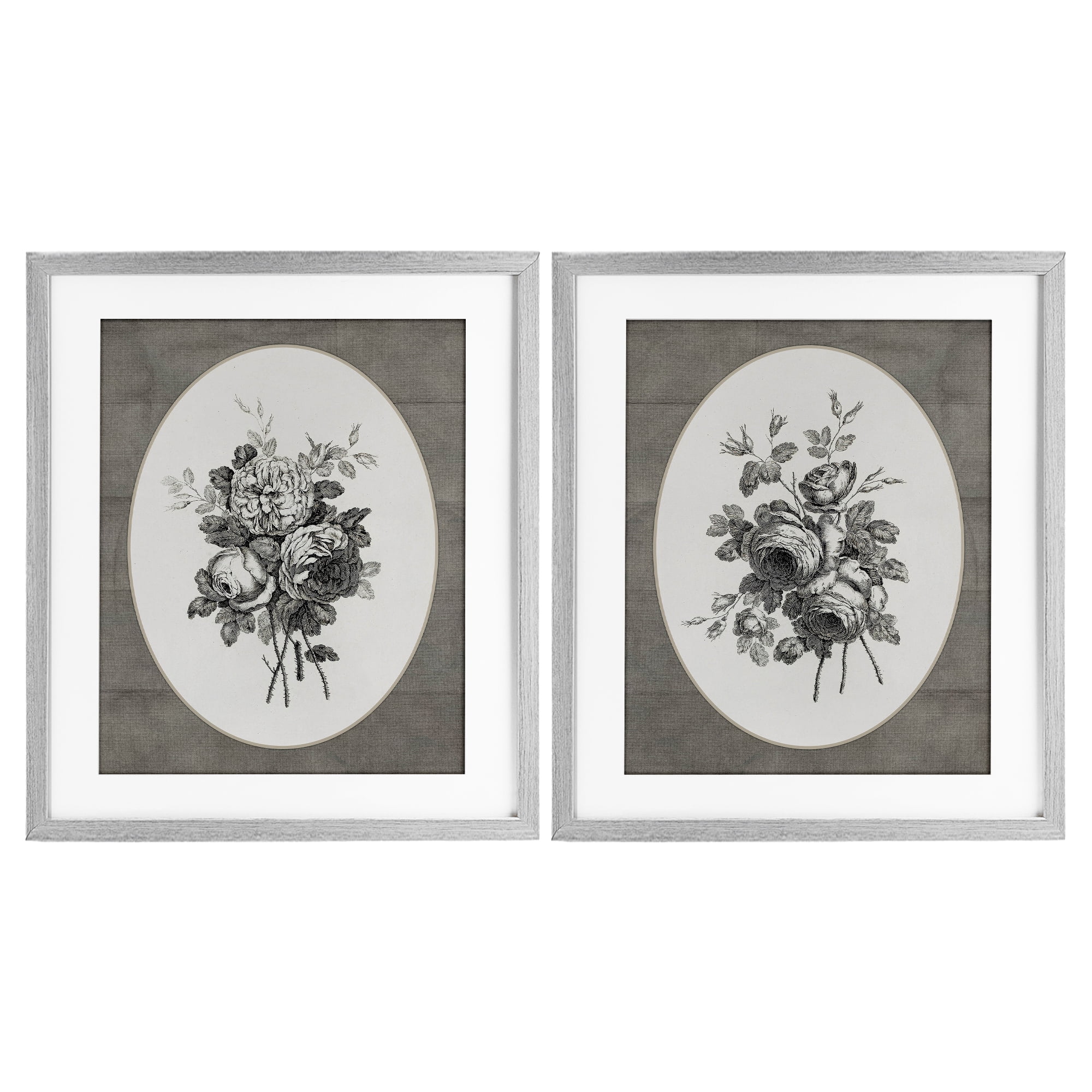 Vintage Petal Bundle Details 2 Piece Gray Framed Print Under Glass Set, design by Lettered and Lined
