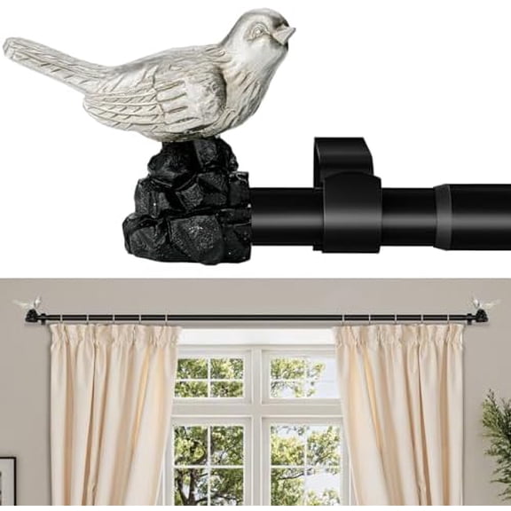 Vintage Pewter Curtain Rod 48 to 90 Inches Curtain Rods for Windows Adjustable Drapery Rod with Bird Finials Heavy Duty Curtains Rods for Living Room Bedroom
