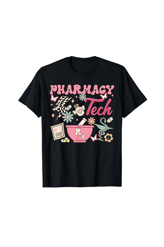 Vintage Pharmacy Tech Technician Pharmacist Student Flower T-Shirt