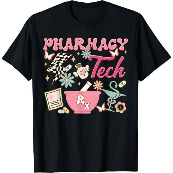 t-shirt Vintage Pharmacy Tech Technician Pharmacist Student Flower T-Shirt.
