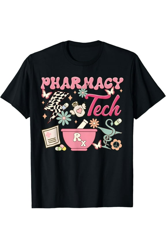 t-shirt Vintage Pharmacy Tech Technician Pharmacist Student Flower T-Shirt.