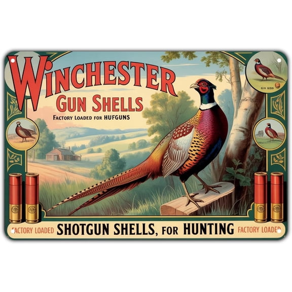 Vintage Pheasant Hunting Shotgun Shells Metal Tin Sign, Retro Game Bird Wall Decor for Home Bar Kitchen Coffee, 8 x 12 Inch