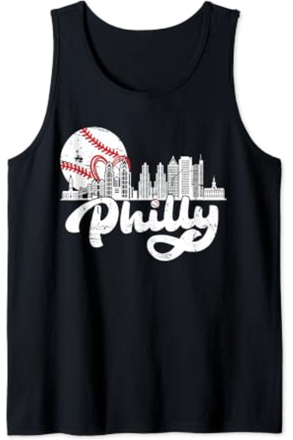 Vintage Philadelphia Skyline Philly Cityscape Retro Baseball Tank Top Size S-3XL