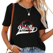 Vintage Philly Baseball Lovers Baseball Fans Cute Women's T-Shirt with Unique Graphic Print, Soft and Comfortable