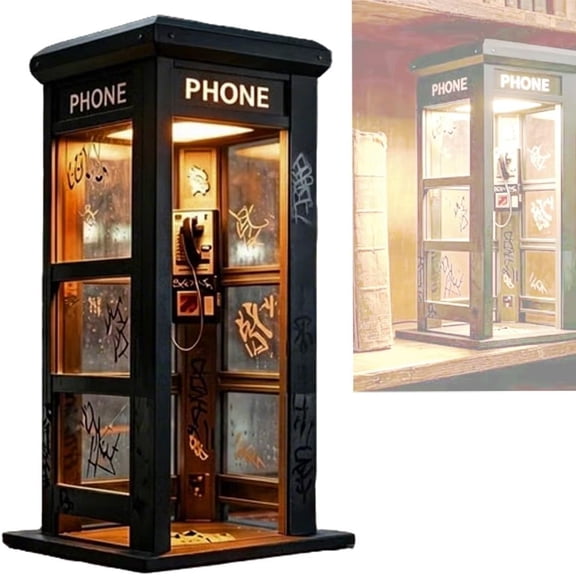 Vintage Phone Booth Ambient Lamp, Retro Tall Phonebooth Telephone, Classic Table with Warm LED Light, Decorative Night Lamp for Office Bedroom, Unique Home Decor Gift(1PC)