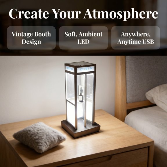 Vintage Phone Booth Ambient Lamp, Retro Tall Telephone Booth Table Lamp with Warm LED Light, 2026 New Classic Mini Phonebooth Accent Table Light for Bedroom Home Bar Decoration 1Pc