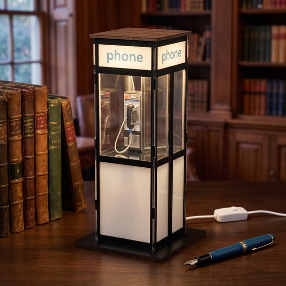 Vintage Phone Booth Ambient Lamp, Retro Tall Telephone Booth Table Lamp with Warm LED Light, 2026 New Classic Mini Phonebooth Accent Table Light for Bedroom Study Bar Decoration 1Pc