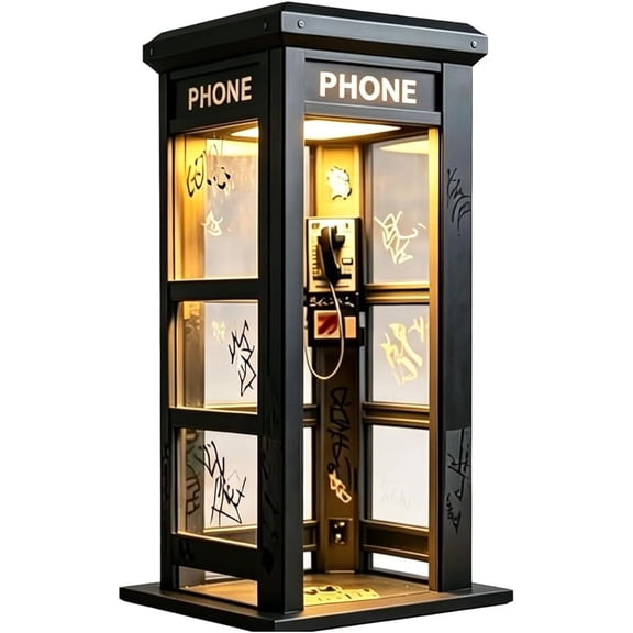Vintage Phone Booth Ambient Lamp,Retro Tall Telephone Booth Table Lamp with Warm LED Light,Classic Mini Phonebooth Accent Light for Bedroom Home Office Study Bar Decor