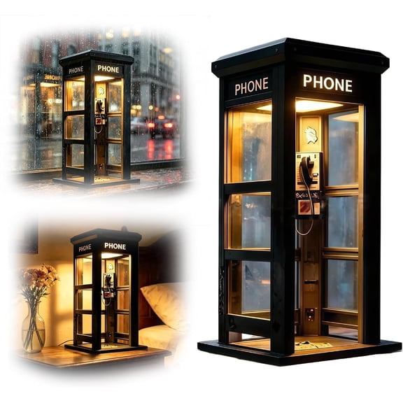 Vintage Phone Booth Ambient Lamp, Retro Tall Telephone Booth Table Lamp with Warm LED Light Classic Vintage Accent Desk Lamp for Bedroom, Home Office, Study Room, Bar Dcor
