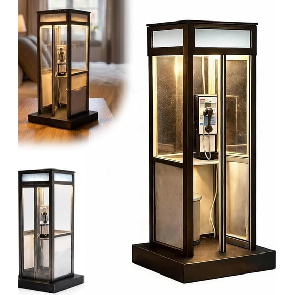 Vintage Phone Booth Lamp Retro Telephone Booth Ambient Light LED Night Light Decorative Table Lamp USB Powered Desk Lamp for Bedroom Living Room Office Home Decor Gift