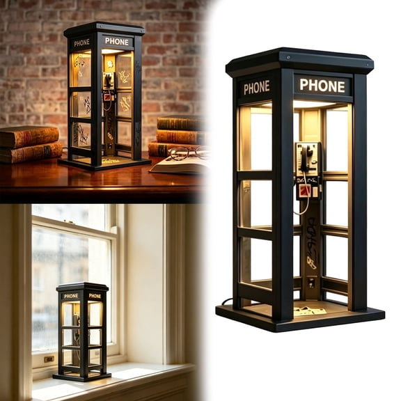 Vintage Phone Booth Mini Table Lamp,7.87 Inch Retro Metal London Telephone Booth Night Light, Warm LED Decorative Desk Light for Bedroom Office Bar Cafe Desktop Ornament Gift