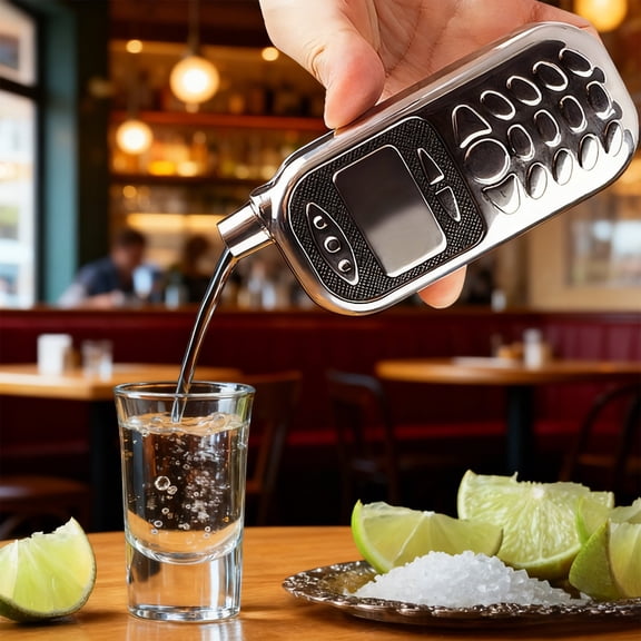 Vintage Phone Shaped Stainless Steel Hip Flask 3oz Black Portable Alcohol Container Retro Design Gift