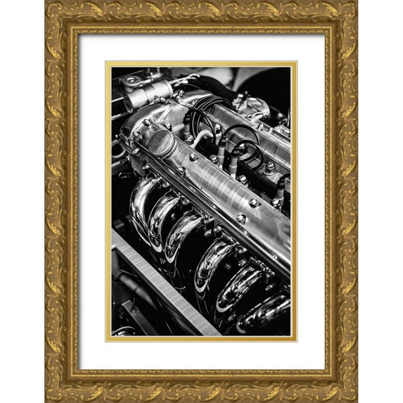 Vintage Photo Archive 13x18 Gold Ornate Wood Framed with Double Matting Museum Art Print Titled - Classic Car Engine