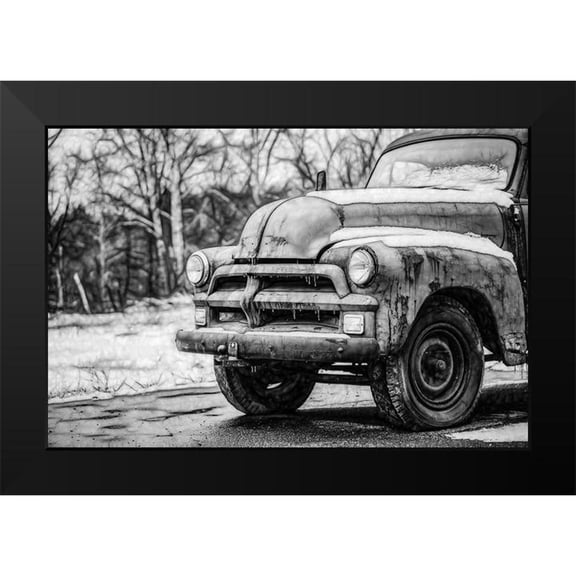 Vintage Photo Archive 14x11 Black Modern Framed Museum Art Print Titled - Vintage Truck in the Snow